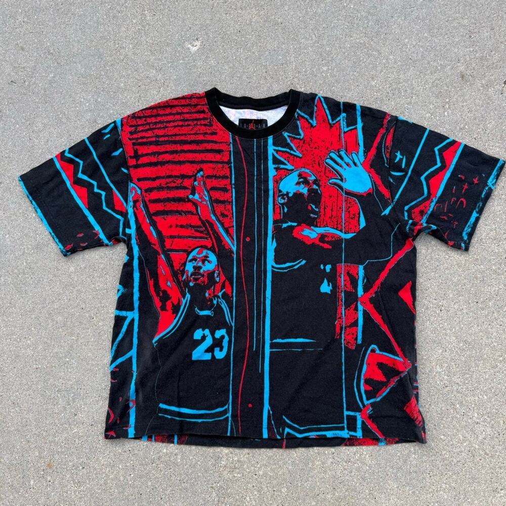Nike Air Jordan DNA T-Shirt AOP Michael Jordan Blue Red Black CJ6093-657 LARGE